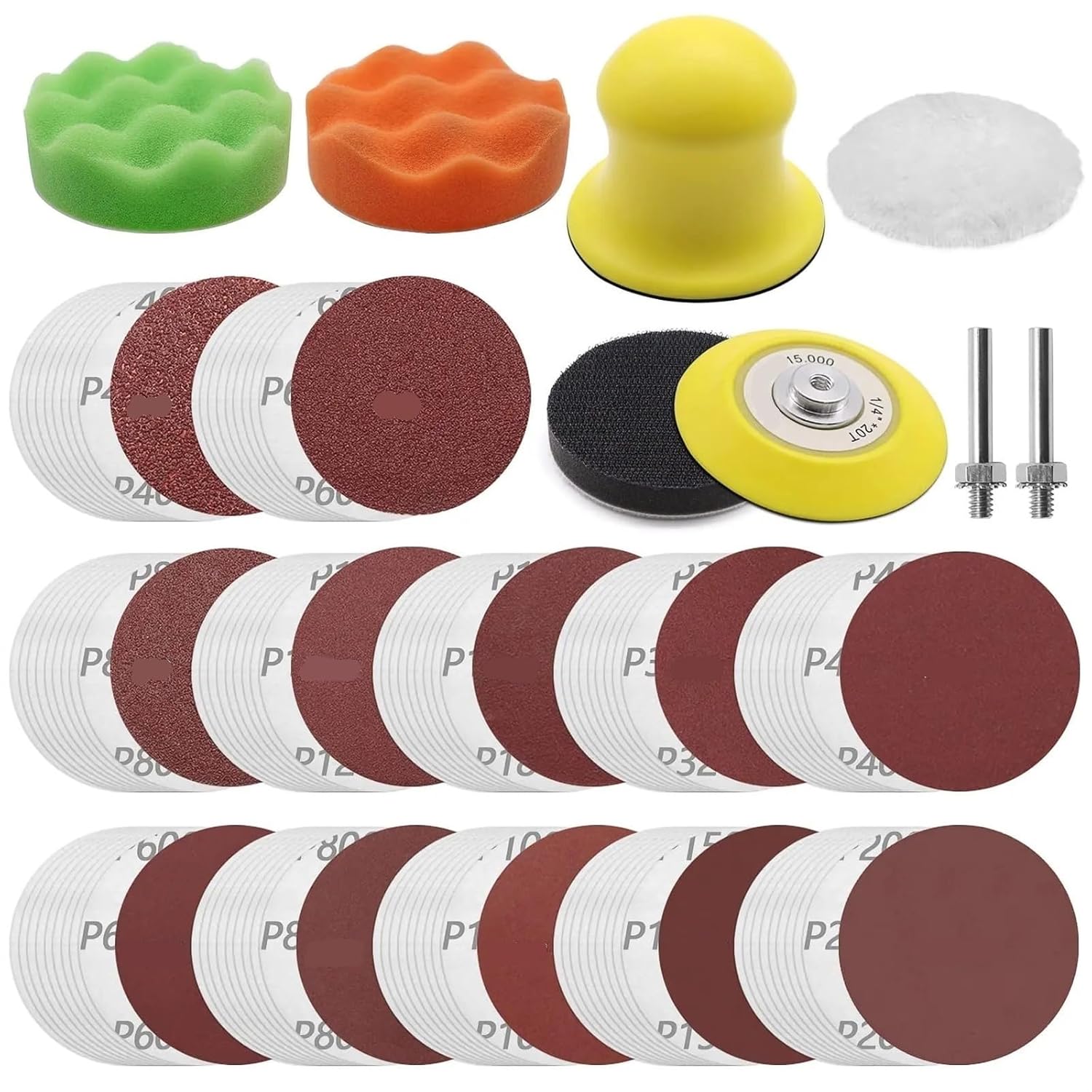 126Pcs/Set 3-inch Sanding Discs Assorted 40-2000 Grits Hook and Loop Sandpaper and Polishing Pads