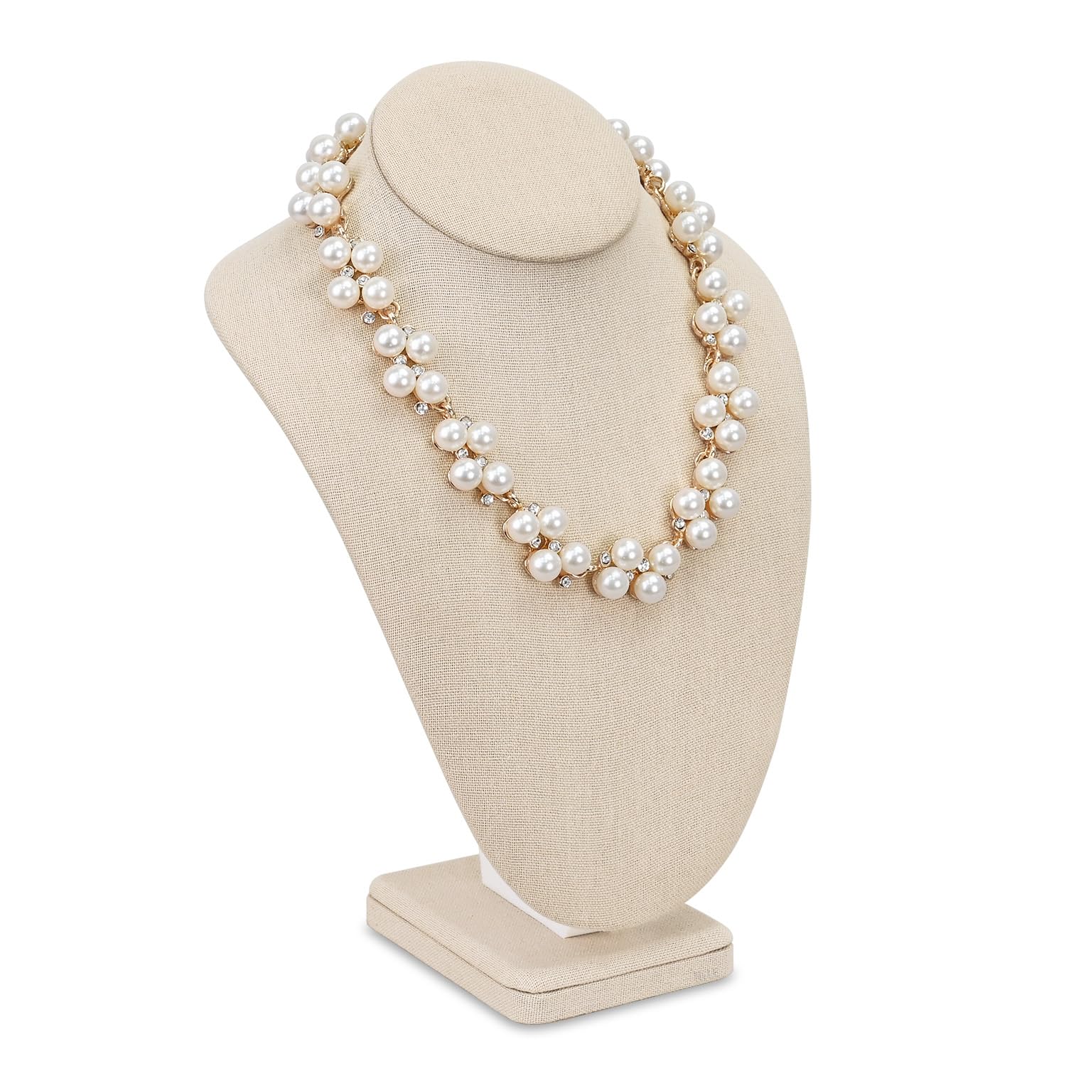 MOOCA Necklace Chain Jewelry Bust Display Holder Stand, Display Necklace Mannequin, Necklace Bust Jewelry Bust Stand, Pendant Chain Organizer for Women 8" W x 4 1/4" D x 11 1/4" H, Tan Linen