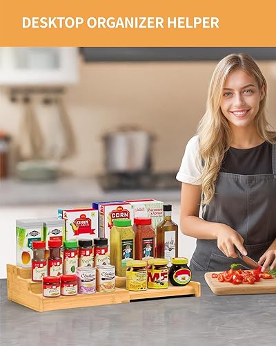 Miniatura 6 de Estante para especias, organizador de especias de bambú expandible de 3 niveles para gabinetes, cocina, despensa y armario (2 unidades)