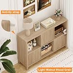 FATORRI 6 Cube Horizontal Bookshelf with 3 Doors, Modern Wood Book Shelf with Storage, Low Cubby Bookcase for Home Office (Light Walnut)