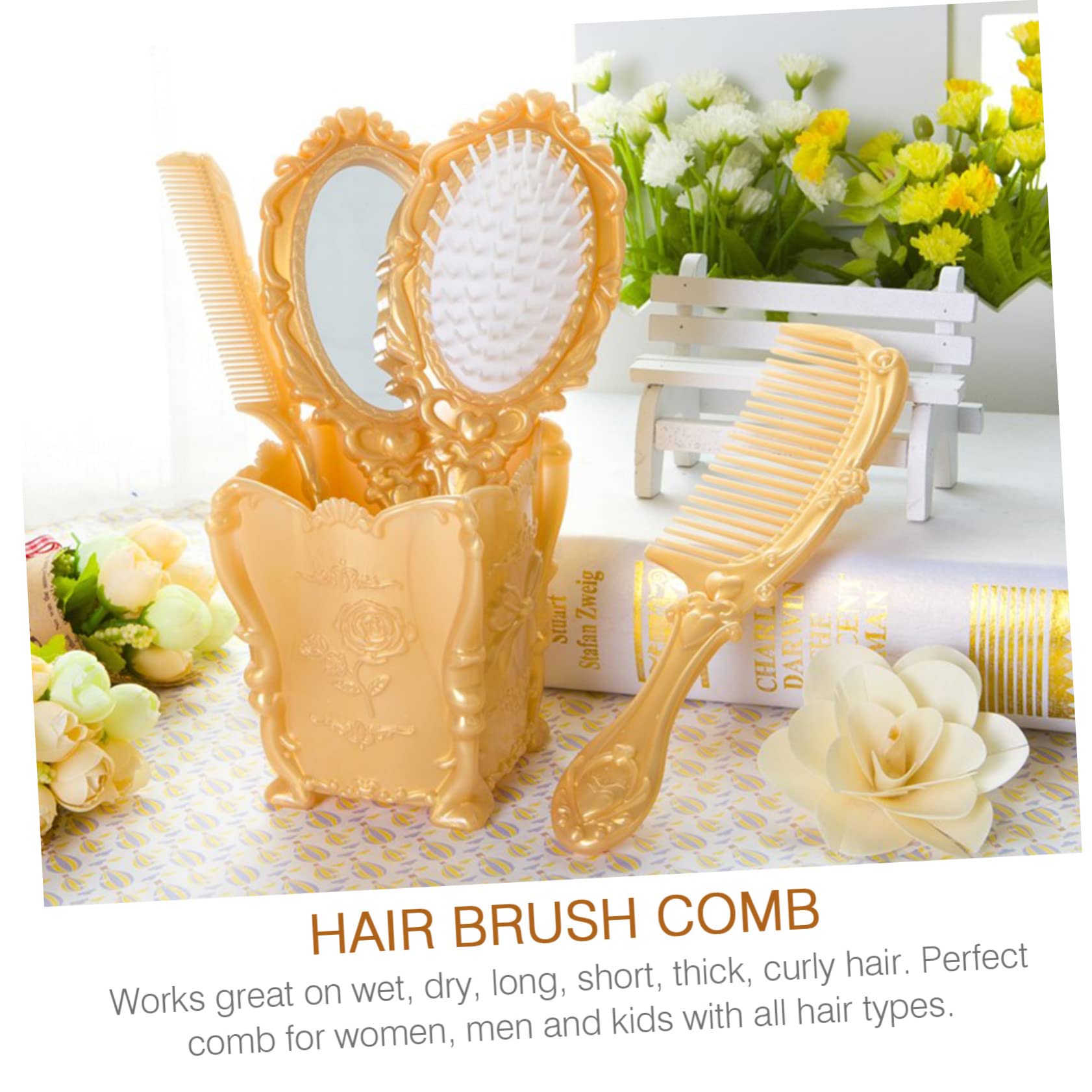 Ipetboom Vintage Haarbürsten mit Kunststoffgriff und Haarbürstenhalter 5 Stück für Damen und Kinder Geeignet für Nasses und Trockenes Haar Am Schminktisch