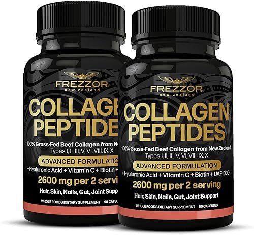 FREZZOR Péptidos de colágeno con UAF1000+, 100% fuente de ganado neozelandés alimentado con pasto, hidrolizado, articulaciones, piel, cabello y