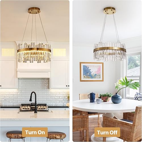 Miniatura 6 de Candelabro LED moderno de cristal dorado de 19.7 pulgadas, lámpara de araña contemporánea, candelabros de altura ajustable de lujo, lámpara de techo