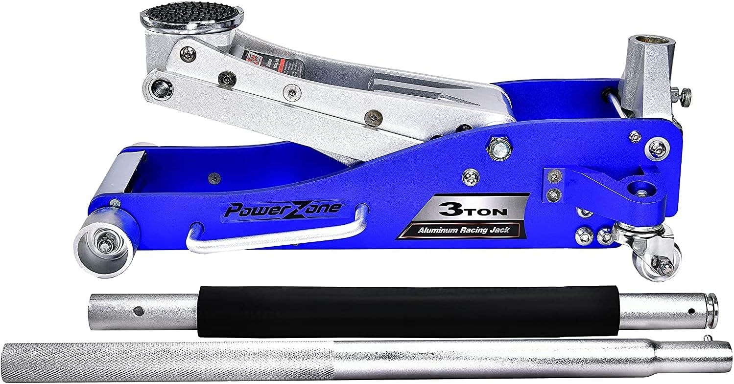 Power Zone 680068 Dual Pump Quick Lift 3 Ton Aluminum Racing Jack, Lift Range: 3-3/4” to 19-3/32”,Silver