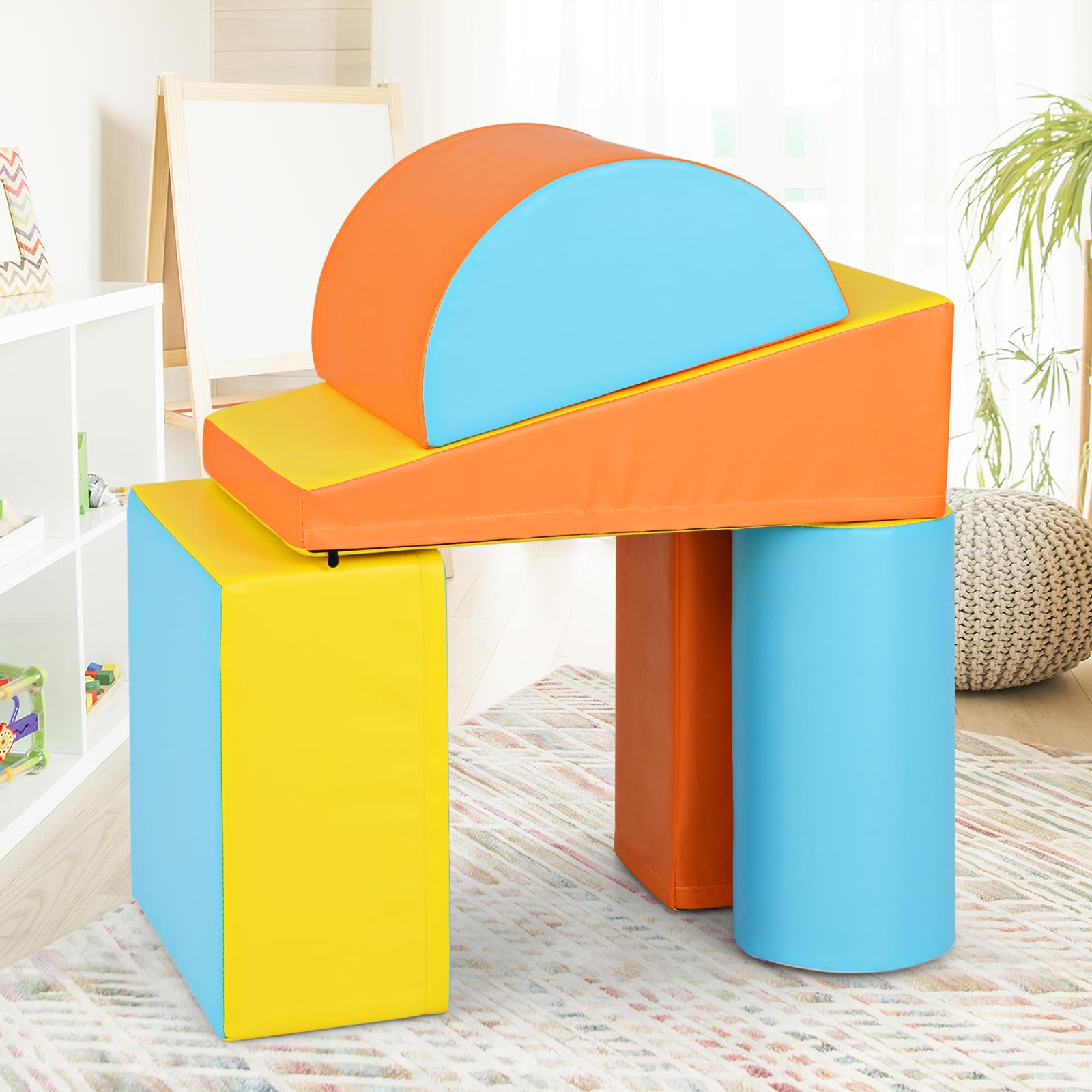 COSTWAY Set di 5 Blocchi per Arrampicata, Giocattolo per Bambini, Forme e Colori Diversi