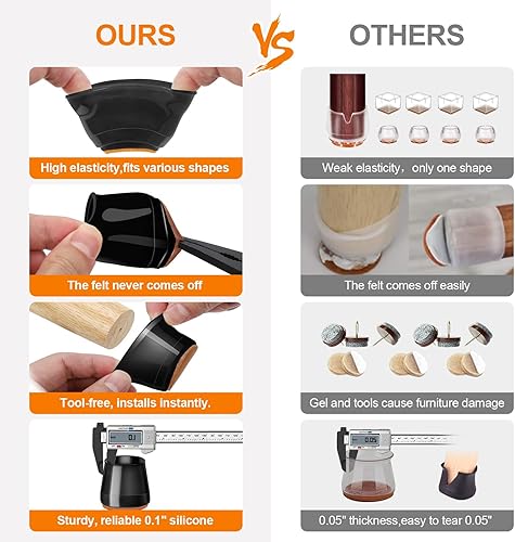 Miniatura 3 de 24protectores de silicona para patas de silla, protectores de goma para pisos duros y de madera (transparentes, M)