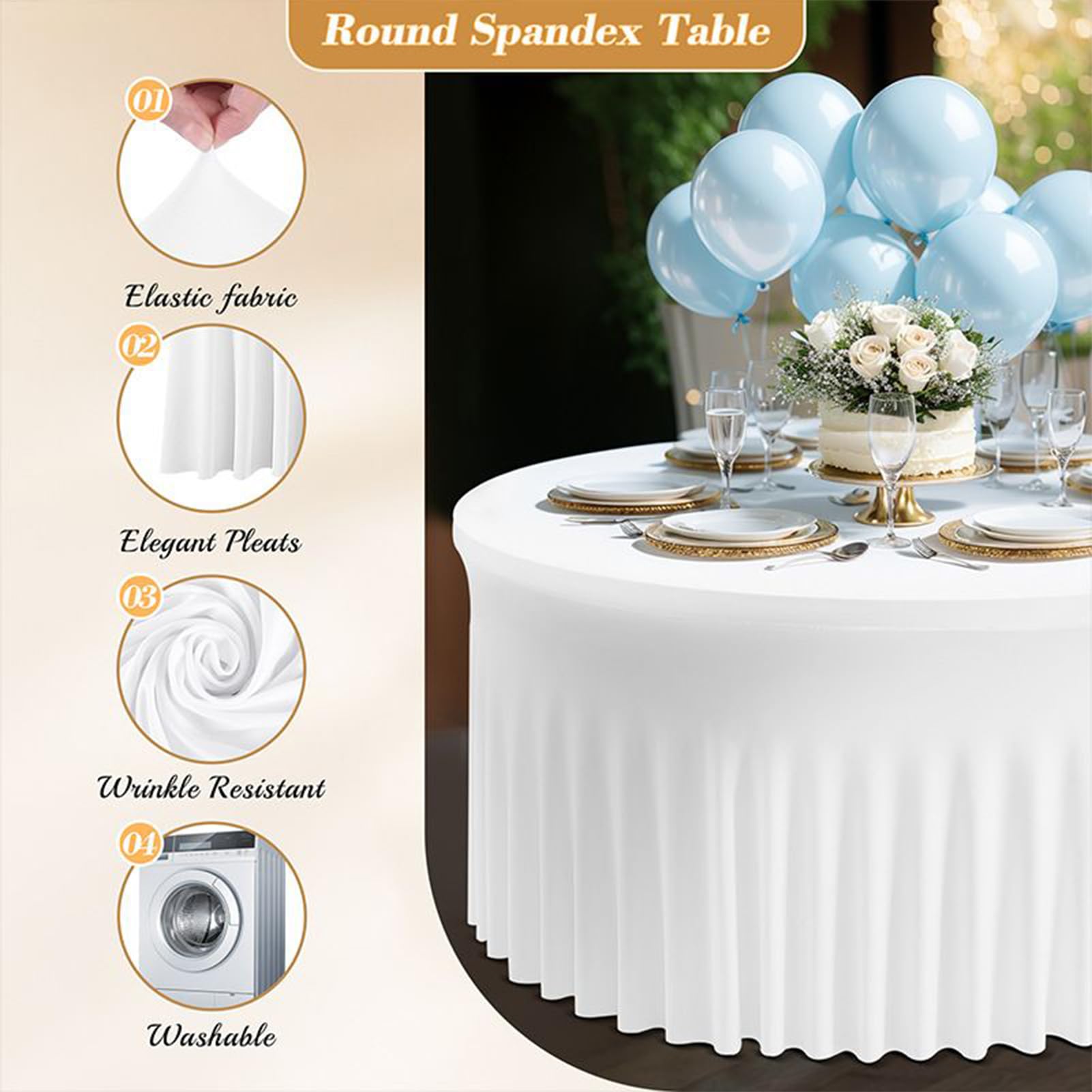 Tovaglia elastica - gonna da tavolo rotonda per 5 piedi/6 piedi per trasformare celebrazioni indimenticabili. per eventi interni ed esterni e combina praticità con elegante