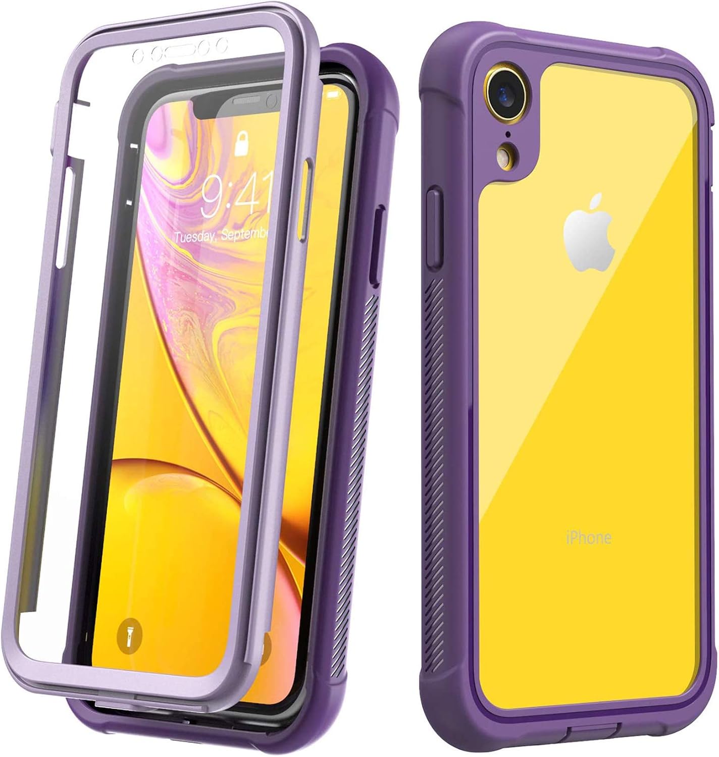 Justcool Designed for iPhone XR Case, Clear Full Body Heavy Duty Protection with Built-in Screen Protector Shockproof Rugged Cover Designed for iPhone XR Cases (2018) 6.1 Inch (Purple)