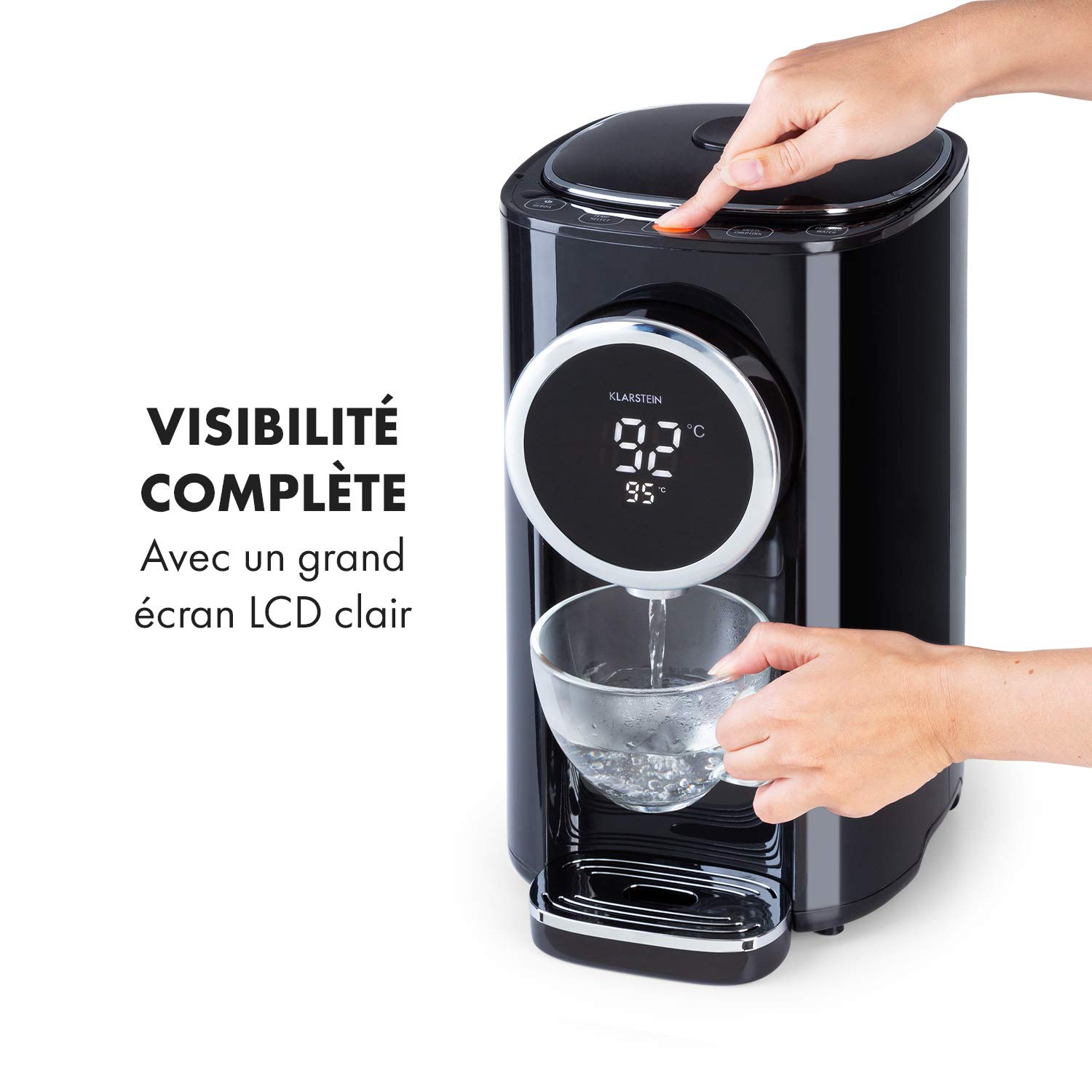 Klarstein Hot Spring Plus - Distributeur d'eau chaude : réservoir d'eau: 5L, écran LCD, températures: 45-95 °C, réservoir d'eau en inox, sécurité enfants et anti-surchauffe, noir