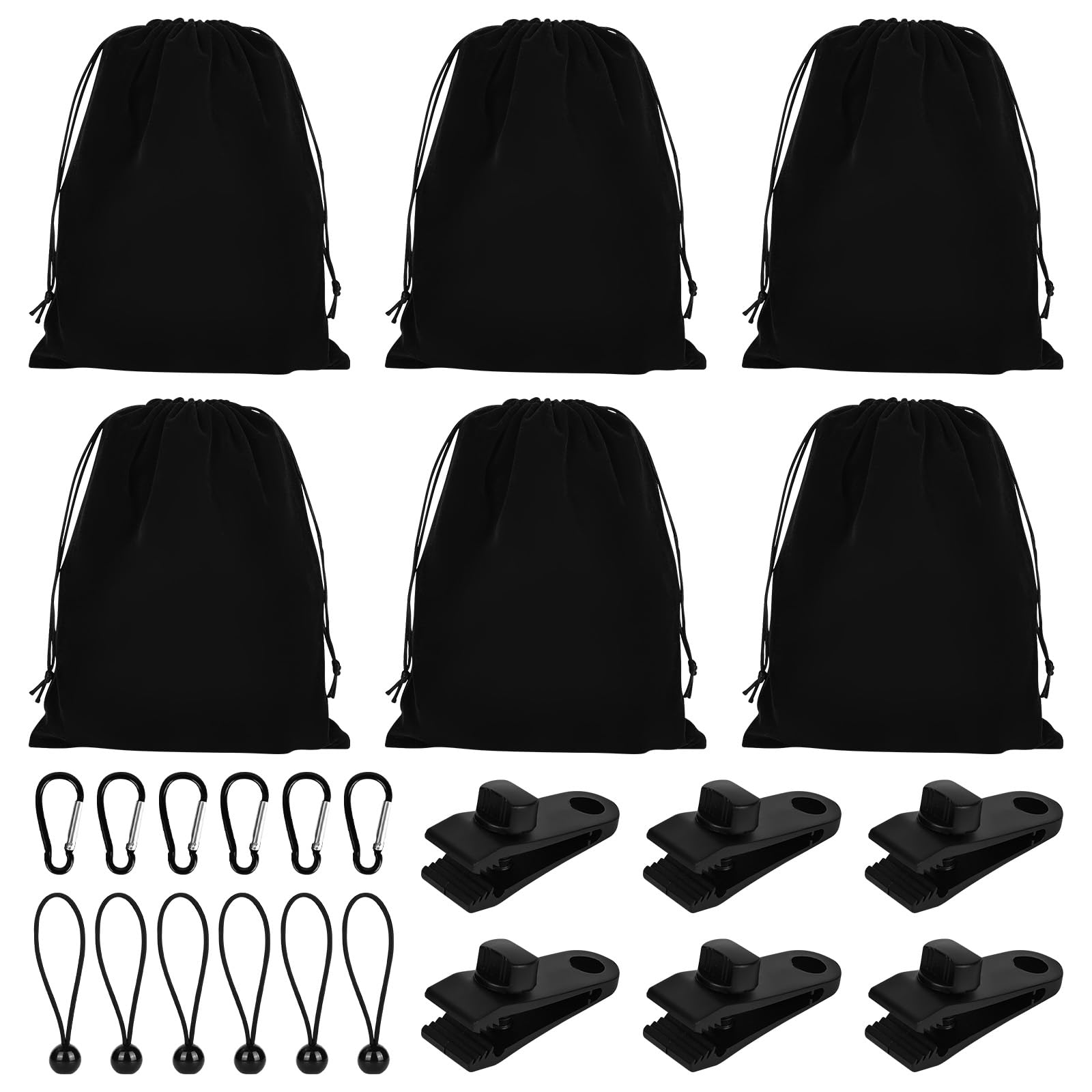Bolsa de peso portátil para cortinas de cenador al aire libre, 6 bolsillos de peso, 6 mosquetones, 6 clips y 6 cuerdas elásticas, adecuado para fijar, manteles, tiendas de campaña