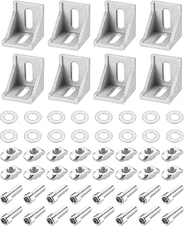 uxcell 8Set Inside Corner Bracket Gusset Kits, 38x38x35mm 4040 Angle Connector for European 4040 Series Aluminum Profile (Silver/ 16 x T-Slot Nuts & Hex Socket Bolts & Washers)