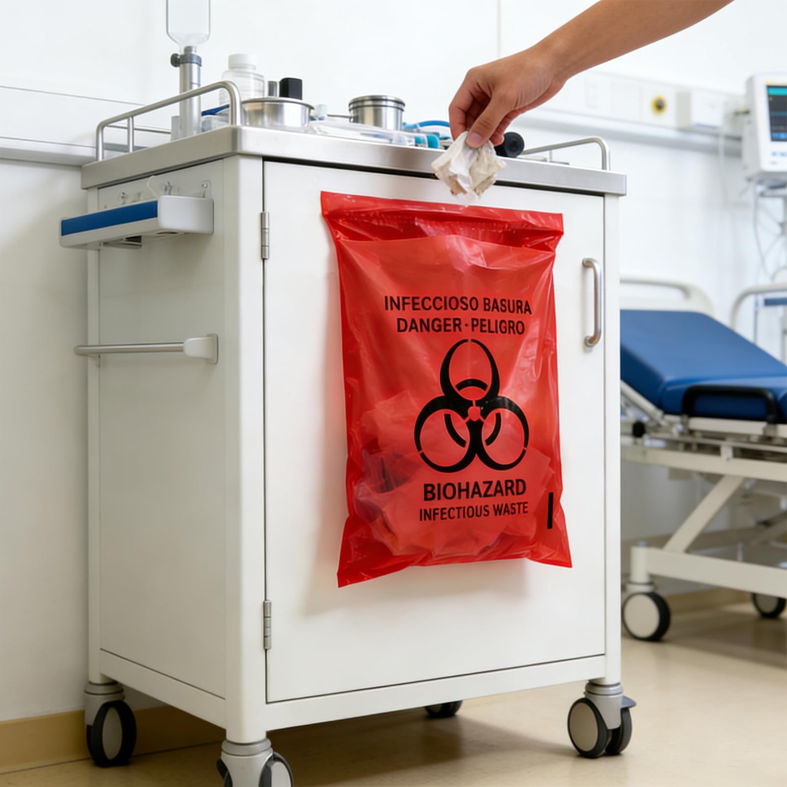 100 bolsas de basura rojas infecciosas de riesgo biológico de 23 x 33 cm