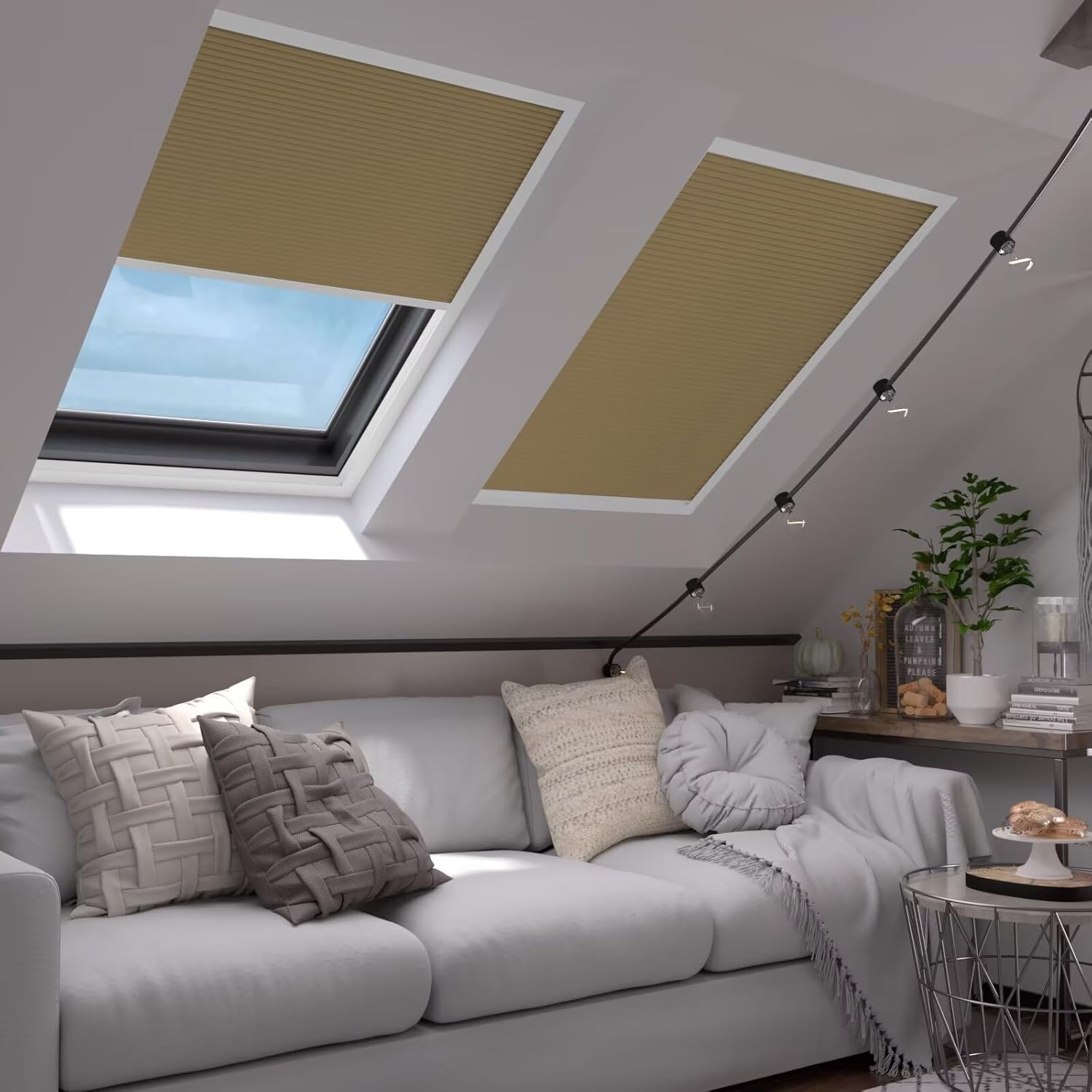 MYshade Cordless Skylight Shades 100% Blackout Cellular Honeycomb Blinds for Roof Inclined Plane & Room Windows - Custom Size Room Darkening Shades, Easy Installation (Brown)