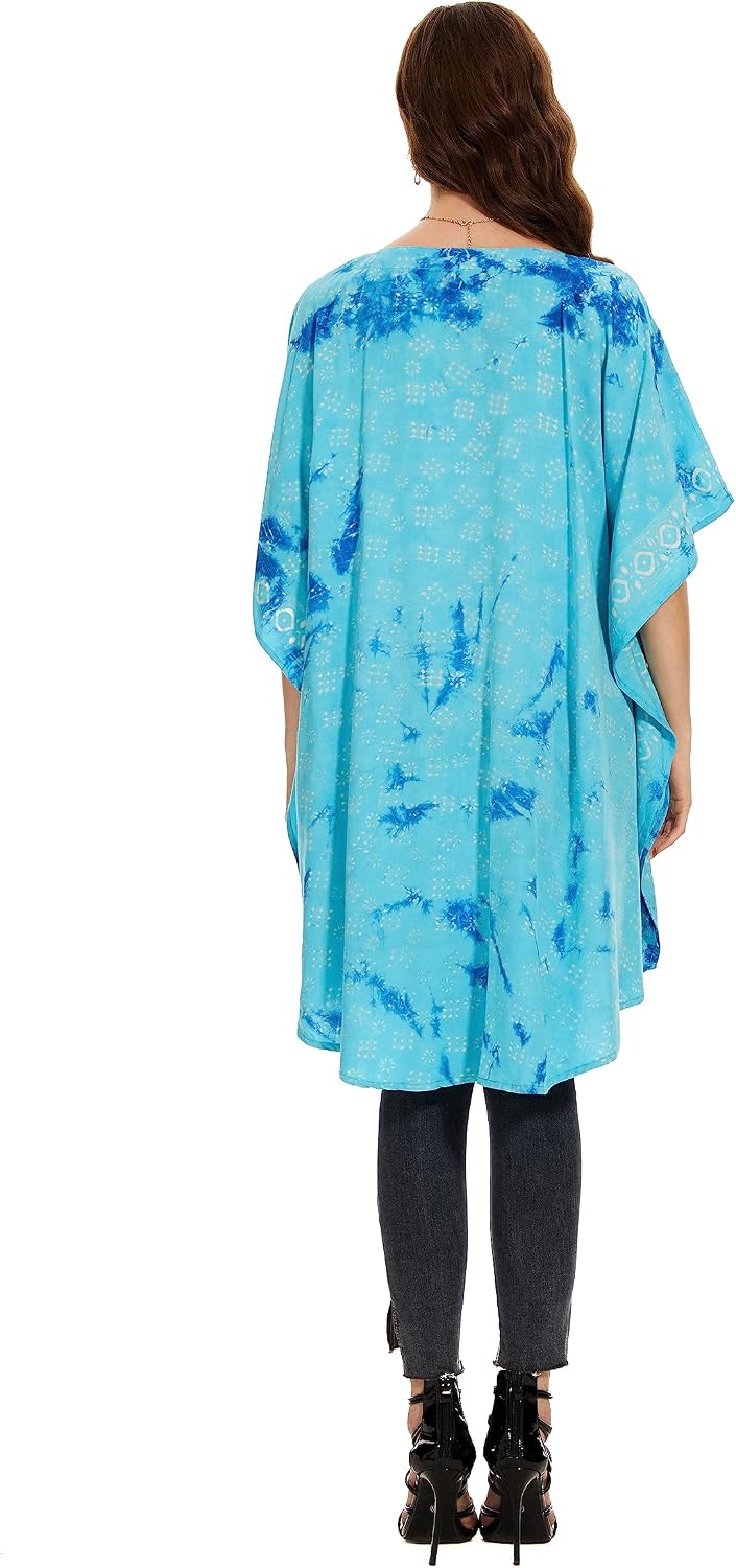 Beautybatik Women Boho Hippie Batik Caftan Kaftan Plus Size Short Sleeve Tunic Blouse Top XL to 4X