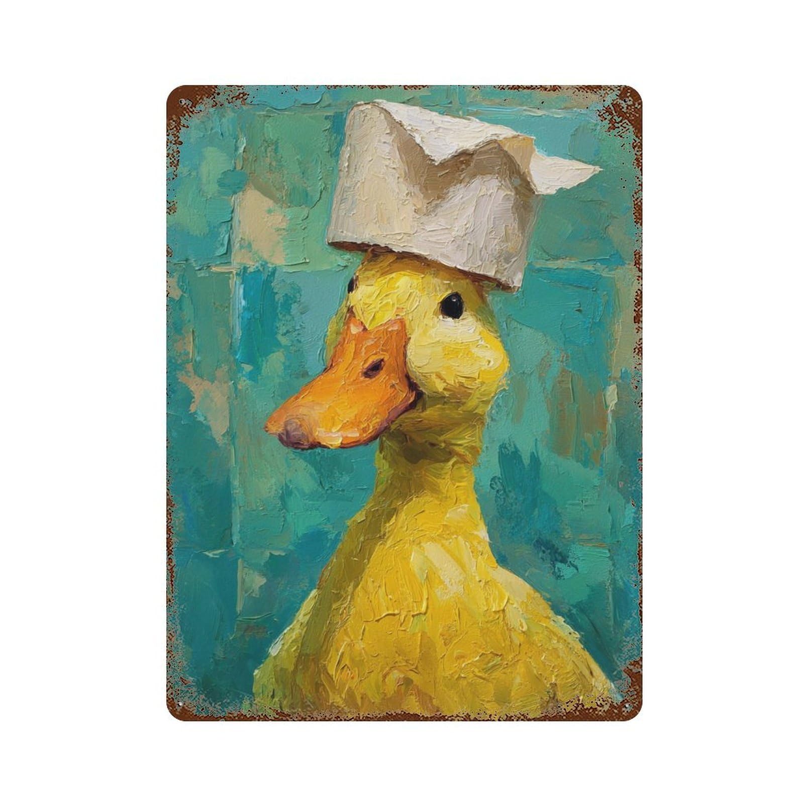 Garage Style Chef Duck in Hat Rusty Metal Tin Sign 15.7"x11.8", Classic Wall Plaque for Bar And Workshop