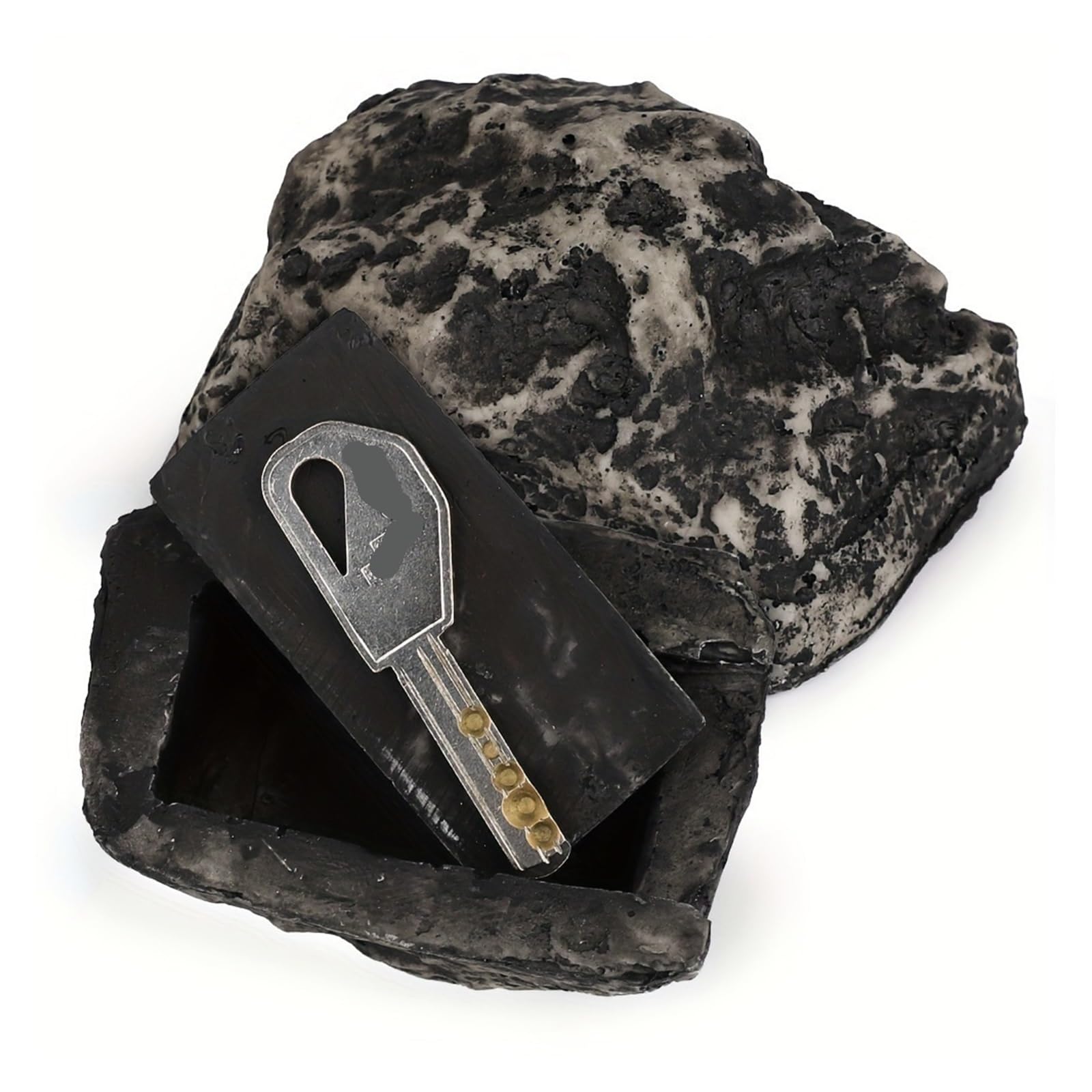 Outdoor Simulated Rock Hidden Key Safe Valuables Storage Box Jewelry Key Box(Small black stone)