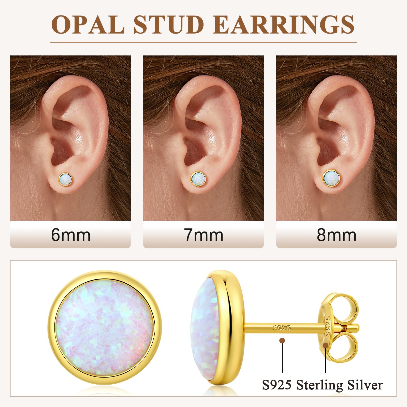 Oro Blanco 18K - Pendientes Hombre Mujer ópalo Plata Brillante Pendientes Hombre Mujer Plata De Ley s925 6-8mm