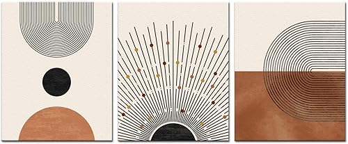 Juego de 3 impresiones artísticas bohemias y modernas de mediados de siglo, pinturas en lienzo neutras modernas, pósteres artísticos minimalistas de