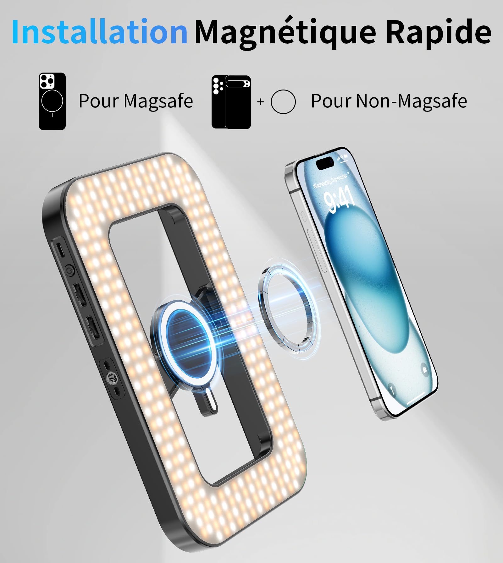 TONEOF Lampe Selfie Portable Rechargeable, Magnétique RGB avec Mini Trépied