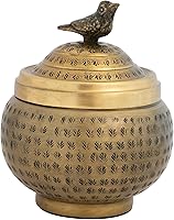 Vista 8 de Contenedor redondo de metal martillado con remate de pájaro, acabado de latón