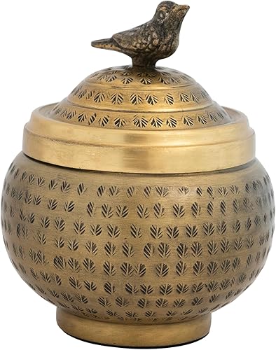 Miniatura 8 de Contenedor redondo de metal martillado con acabado de pájaro, acabado de latón