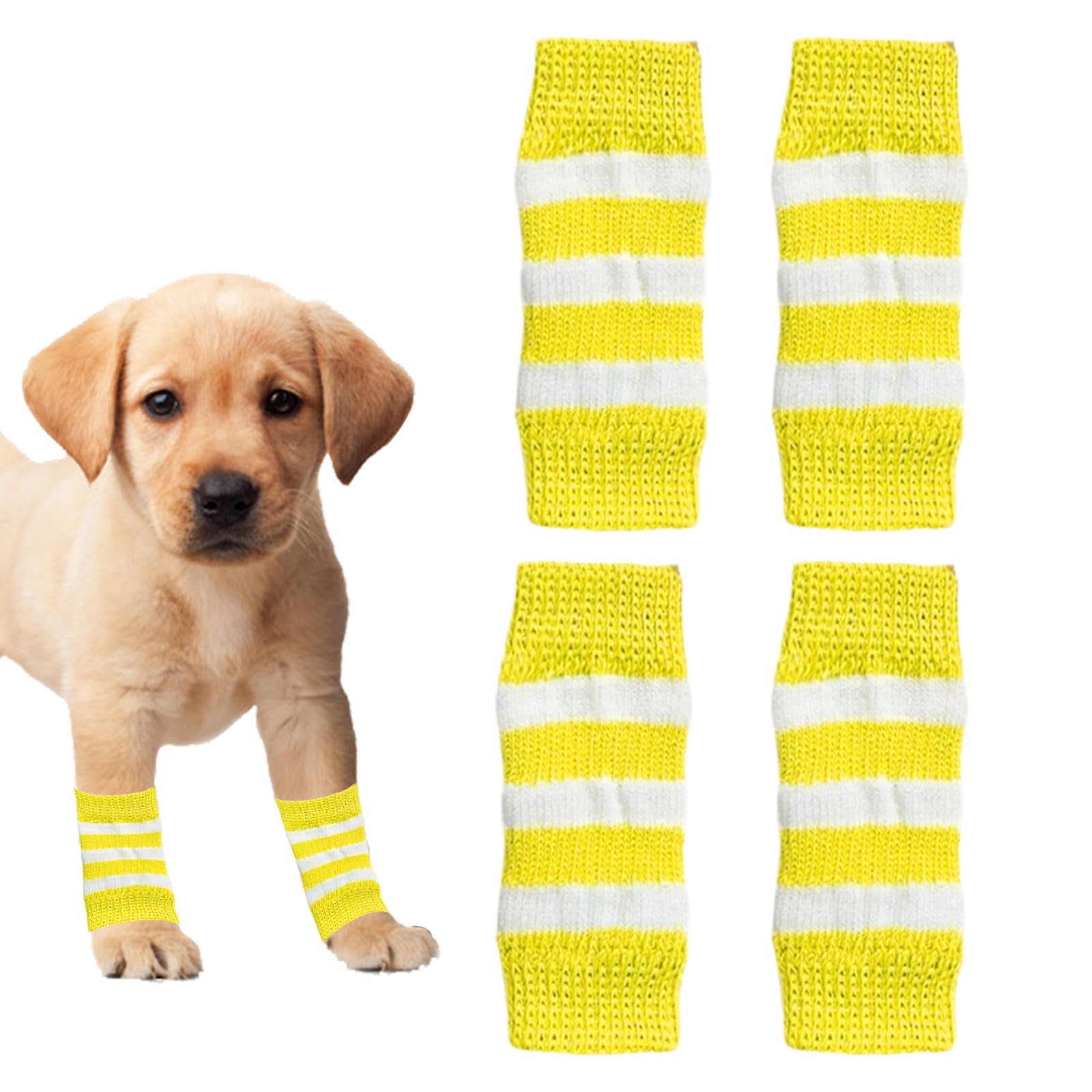 Dog Leg Warmers,4PCS Winter Soft Warm Strip Pattern Dog Leg Sleeves,Knitted Dog Elbow Protector Elastic Pet Leg Hock Protectors for Kitten Puppy Small Dogs Cats (Yellow, S)