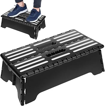 Portable Folding Half Step Stool Non Slip Mobility Aid for Elderly, Skid-Resistant Lightweight Stepstool for Bathroom, Kitchen, Suvs & Rvs Black, 13cm