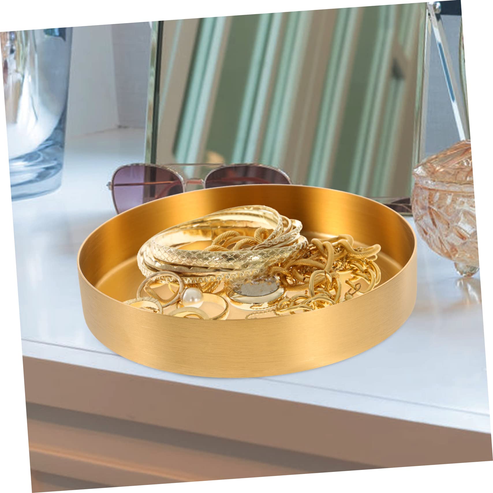 Beavorty Vassoio Portaoggetti e Portagioielli in Acciaio Inox 430 Dorato, Organizzatore Da Scrivania Leggero Per Gioielli e Cosmetici, Custodia Decorativa Multifunzione Per Casa e Ufficio, Piccolo