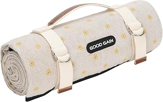 GGOODGAIN Waterproof Picnic Blanket Large 78x57 Sandproof Beach Mat Foldable Portable with Strap for Camping Park Family Outdoor (Yellow Flower)