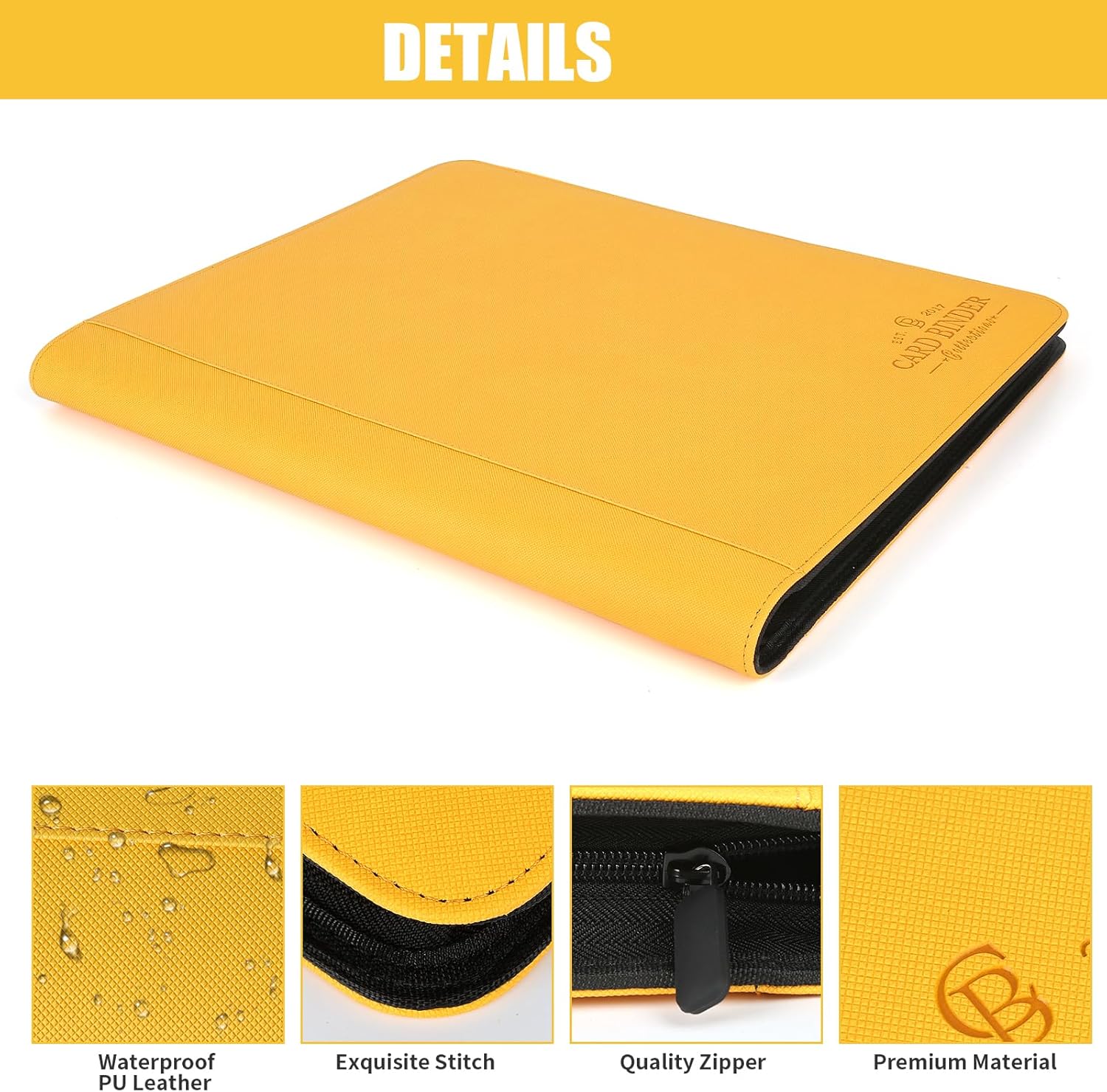Toploader Binder,Toploader Hard Cases, 9-Pocket Pages Sleeves Hold up 288 Cards.Toploader Card Binder with Sleeves for “3×4” rigid，Card Holder(yellow1)