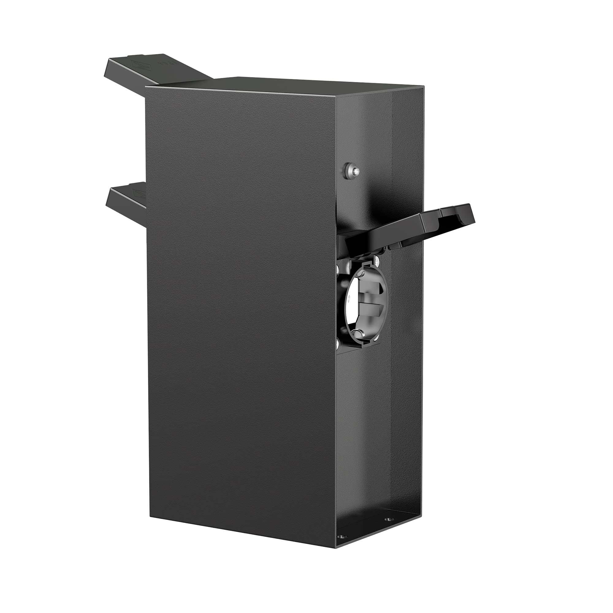 ledscom.de 3X Garten-Steckdosensäule POMI IP44, 2-Fach Schuko, mit Dämmerungssensor für Gartenbeleuchtung, Edelstahl, schwarz, eckig, 23 cm