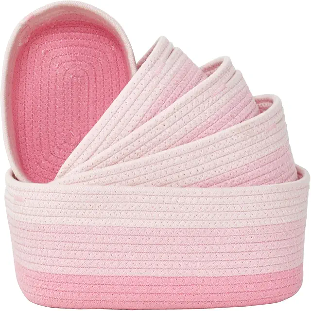 Stapelbare Baumwollseil-Körbe 5er Set - Rosa Farbverlauf Aufbewahrungskörbe