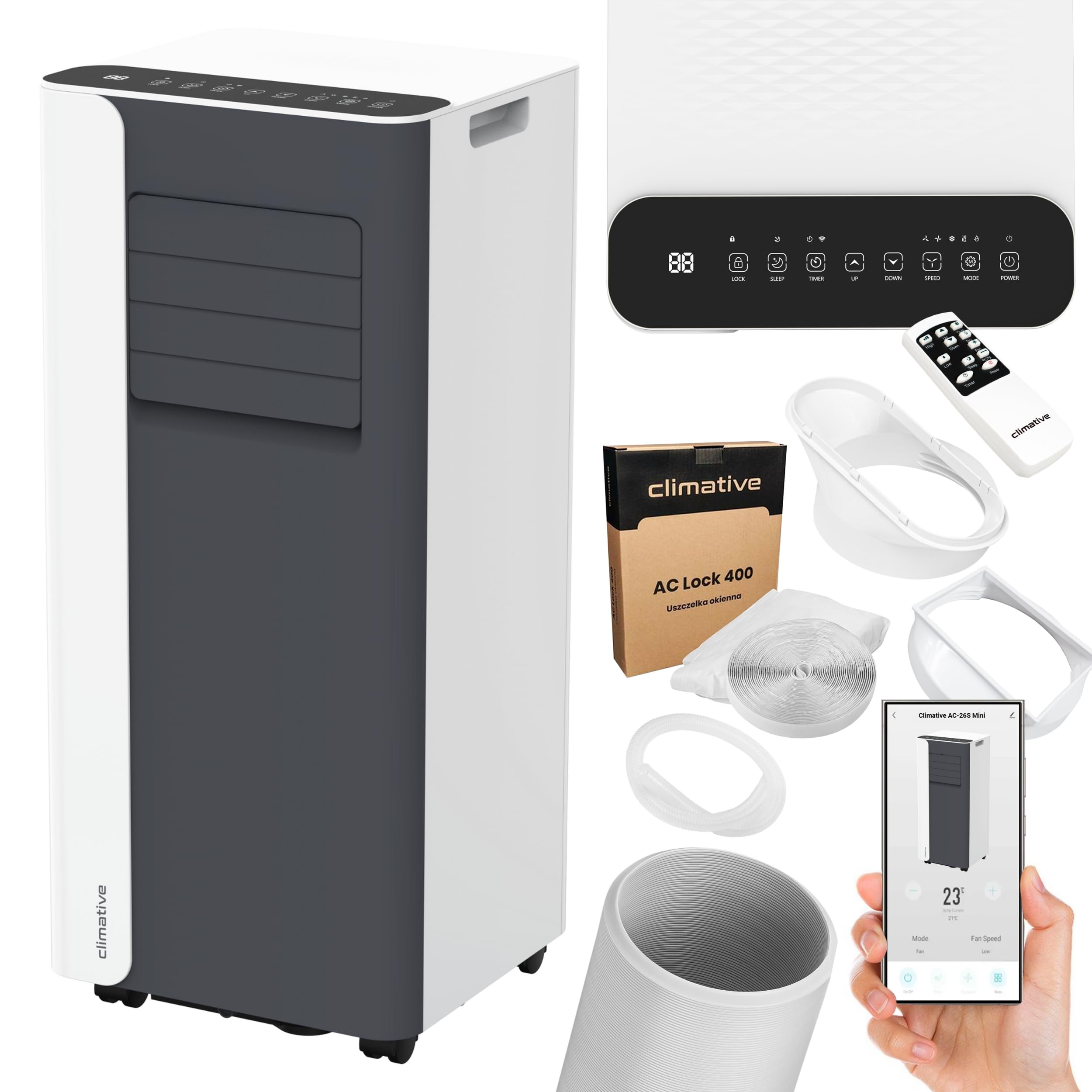 Climative Mobile Klimaanlage Mobile Klimaanlage 9000 BTU WiFi Tuya Smart – 3-in-1, inkl. Abluftschlauch und Fensterabdichtung