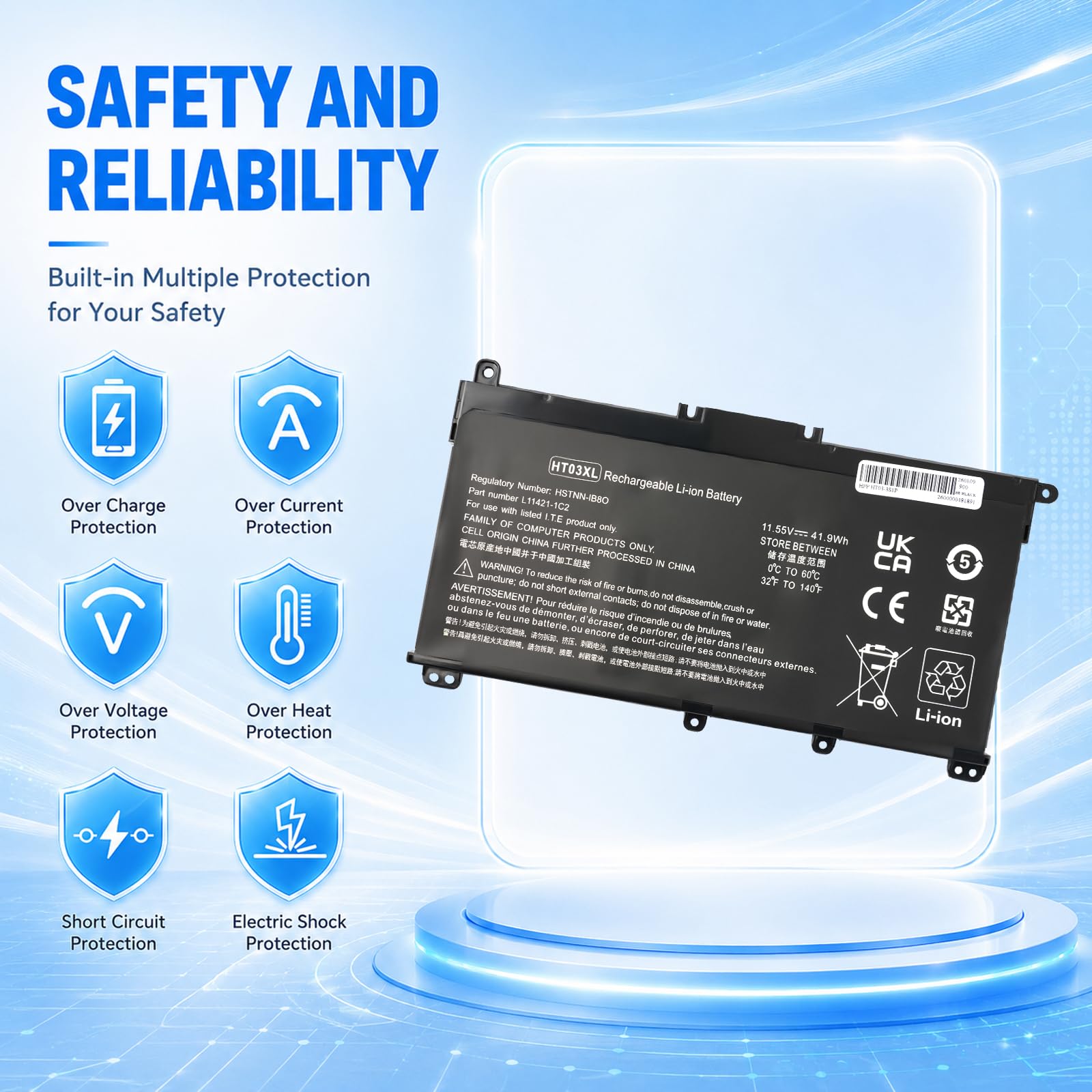 L11119-855 HT03XL Batteria del computer portatile per HP Pavilion 14-CE 14-CF 14-CK 14-CM 14-DH 14-DK 14-DF 14-MA 14Q-CS 14Q-CY 15-CS 15-DQ 15-DA - DB 17-BY 17-CA 240 245 250 255 G7 340 348 G5