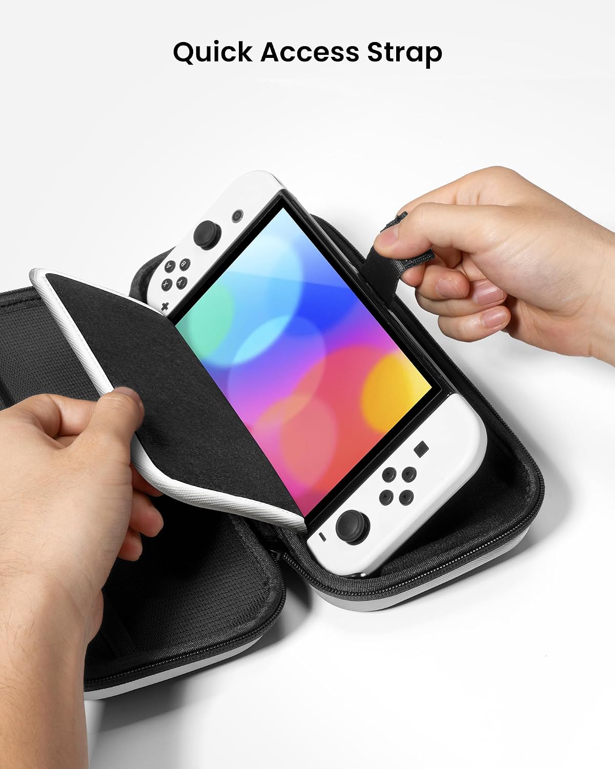 tomtoc Carrying Case for Nintendo Switch/OLED Model, Protective Carry Bag with 12 Game Cartridges, Hard Portable Travel Switch Shell with Pocket for Joy con, and More Accessories, White image 5