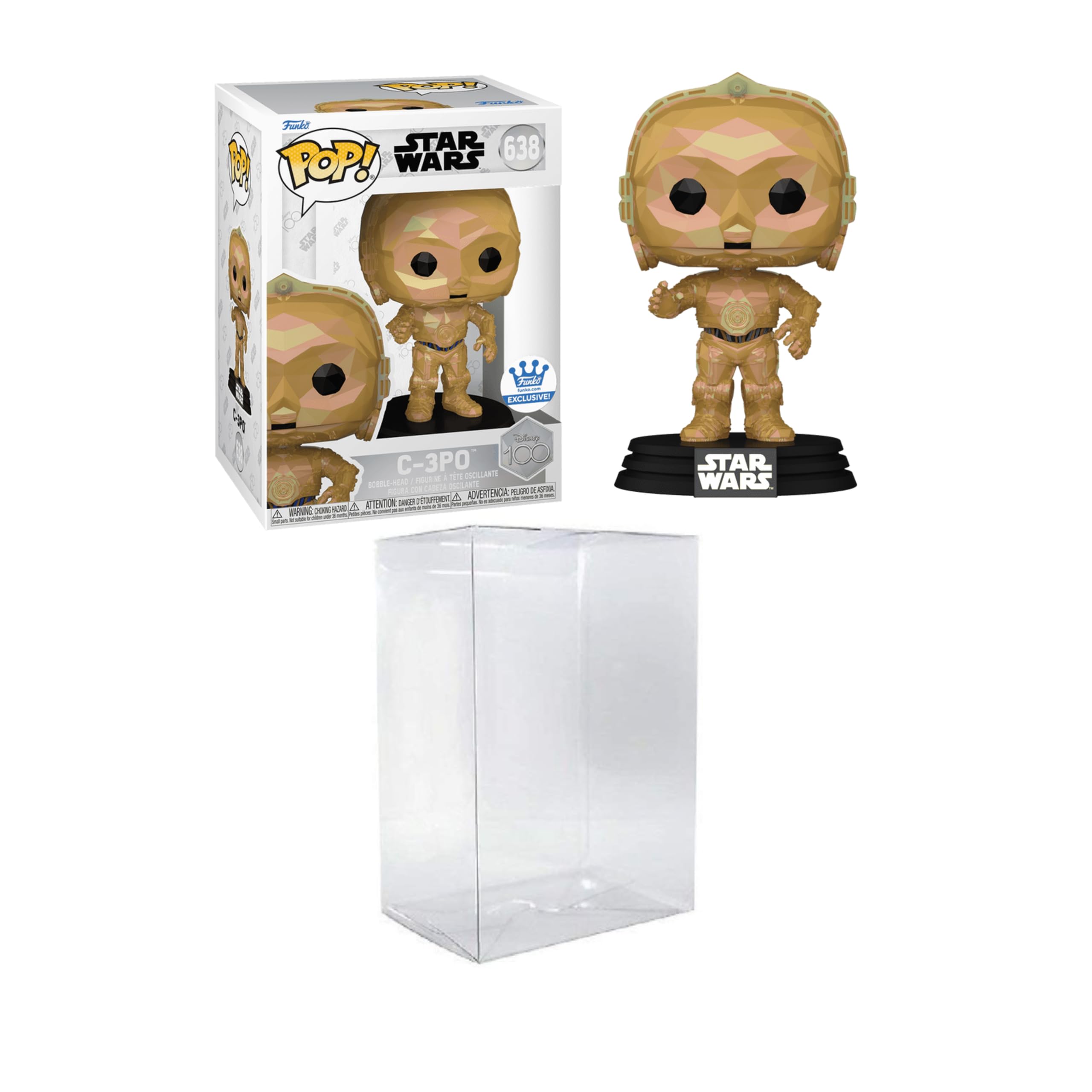 Funko Pop! Star Wars: Disney 100 - C-3P0 (Facet) Shop Exclusive Bobble Head Bundled with a Byron's Attic Protector