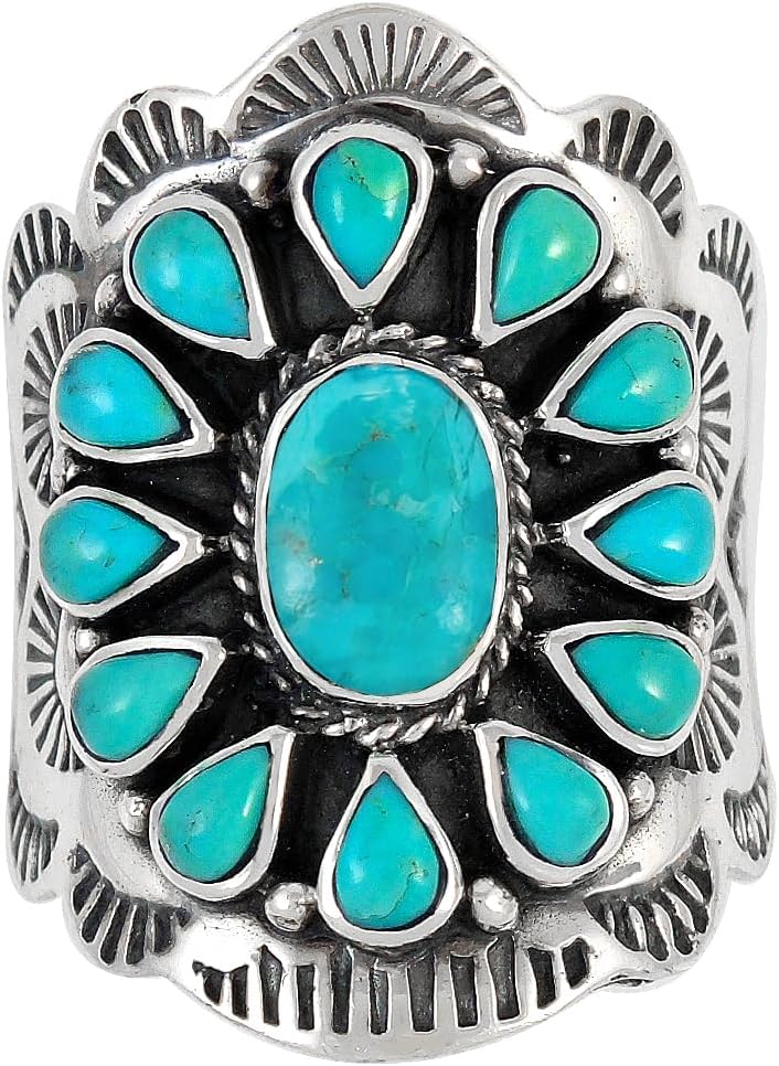 Sterling Silver Genuine Gemstones & Turquoise Ring (SELECT color) - Image 3