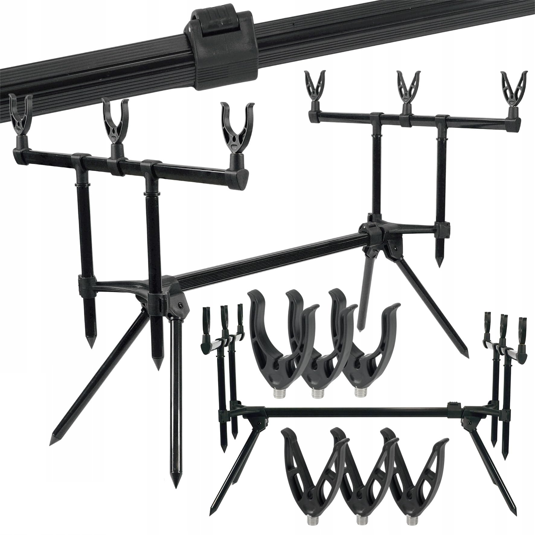 A&N Rod Pod per 3 canne – Supporto per canna da pesca regolabile 75 – 124 cm, robusto supporto per canna da pesca con filettatura universale per indicatore di morso, inclusa borsa per il trasporto