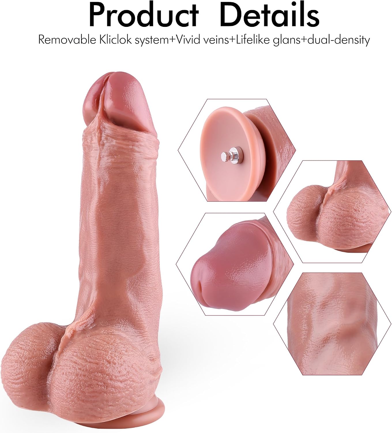 Hismith 11.2" Dual-Density Dildo, 8.2" Insertable Realistic Penis with KlicLok System, Hands-Free Play Soft Sex Toy - Amazing Series