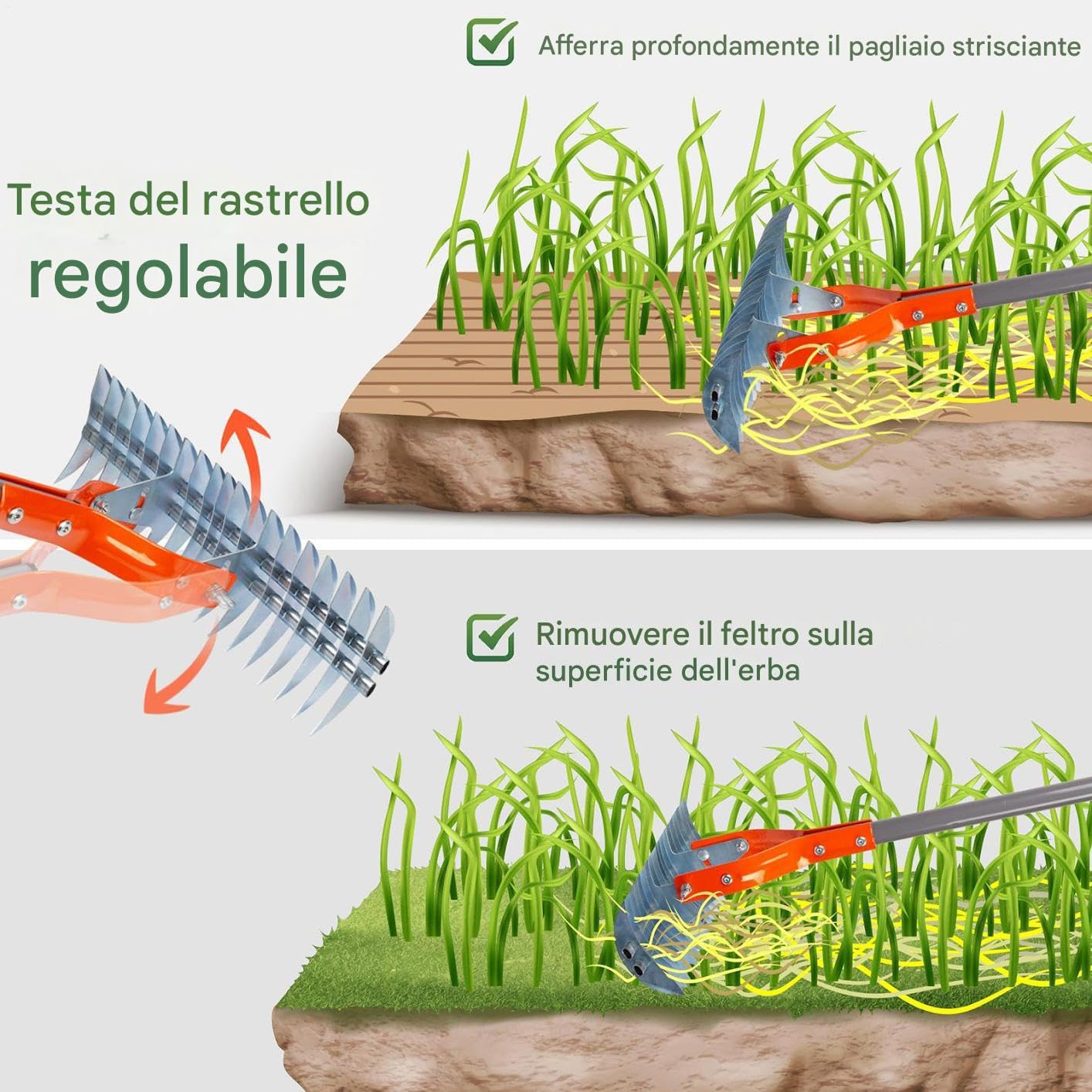Herramienta de jardín de rastrillo de manos, Rake de paja de metal | Cultivador ergonómico de timón, herramientas de jardinería desmontables p