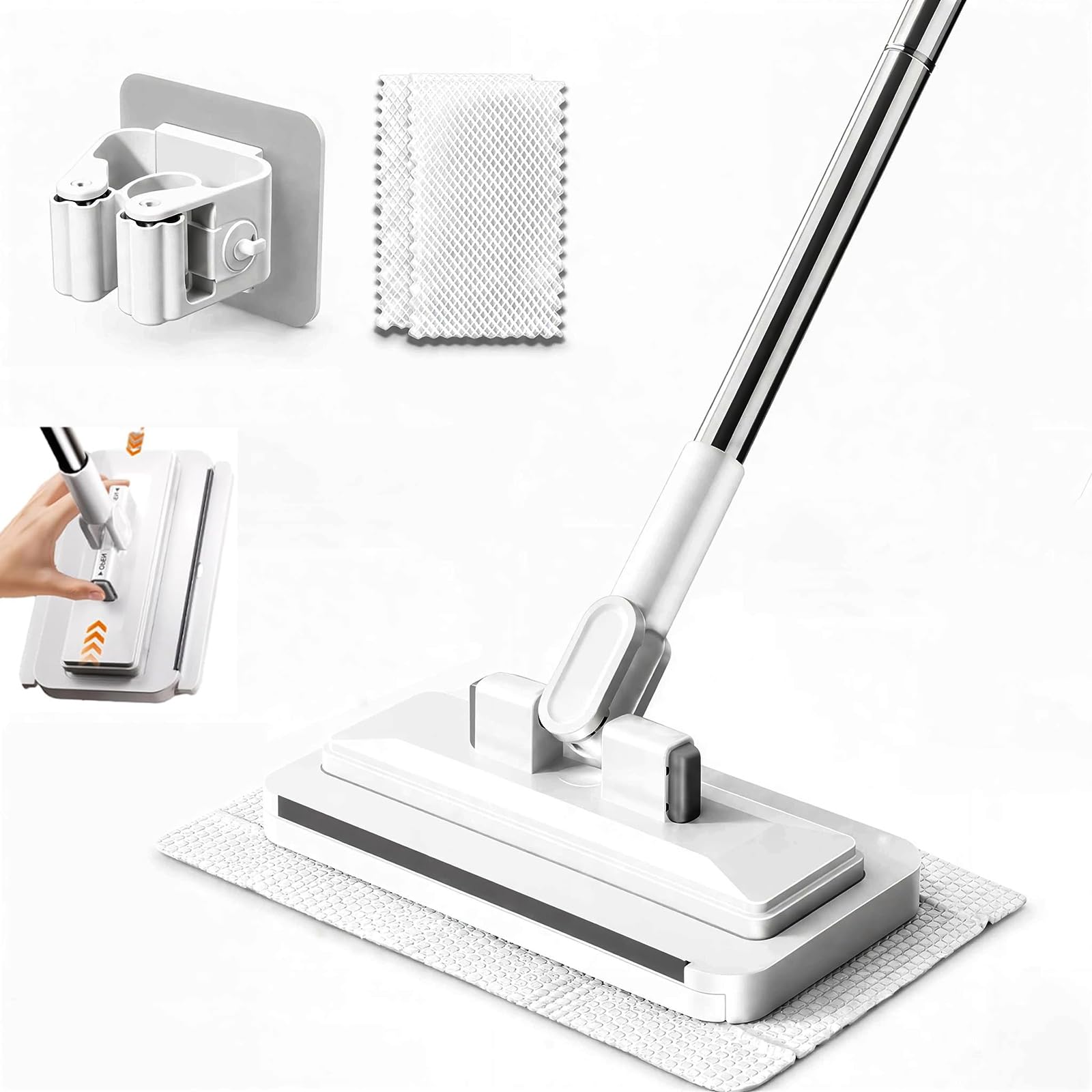 Photo 1 of ***SIMILAR ITEM***2026 New Hands Free Multi Purpose Flat Mop, Hands Free Flat Mop One Click, Shark Tooth Grip for Any Cloth, Zero Touch Dirty Cloth Release, Long 43.4" Handle with Glass Scraper