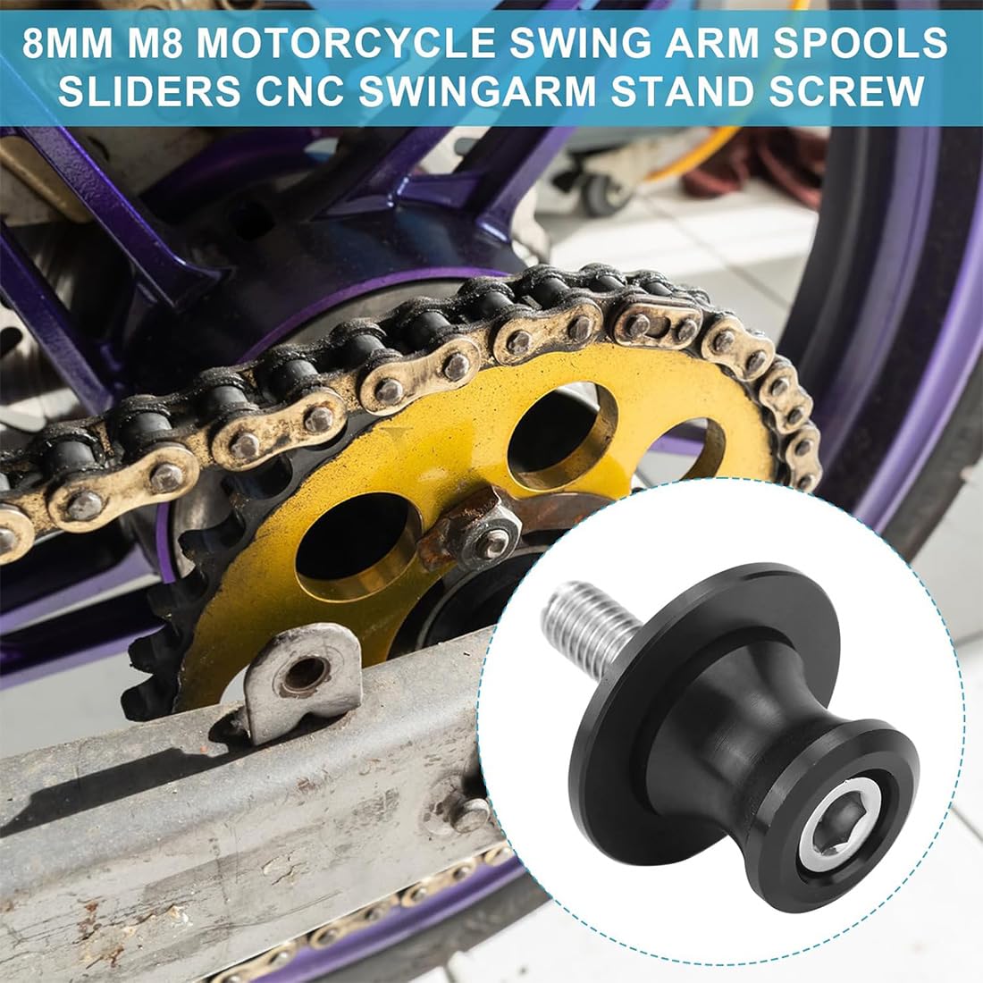 M8 Nottolini Cavalletto Moto, 2 Pcs Cavalletto Moto Posteriore, Cavalletto Centrale Moto, Cavalletto Alzamoto Posteriore, Universale Coppia di nottolini M8 alza moto Supporti per Forcellone Posteriore - 5