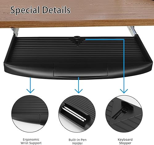 Miniatura 2 de Bandeja de teclado para debajo del escritorio, 22 pulgadas de ancho x 11 pulgadas de profundidad, bandeja extraíble para teclado para escritorio,