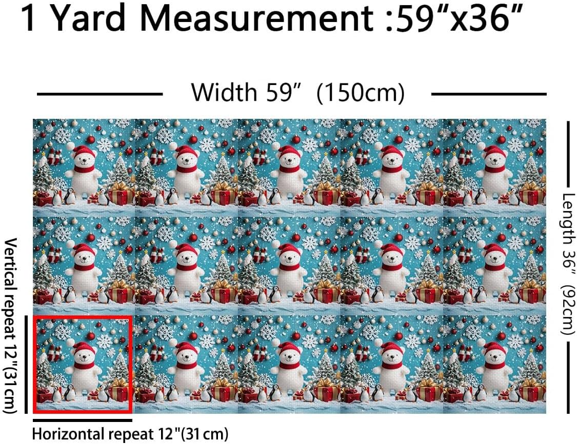 Erosebridal Merry Christmas Upholstery Fabric by the Yard | Kids Cartoon Bear Waterproof Fabric Cute Penguin Antarctica Animals Material for Quilting Winter Magical Snowflake Pattern,5 Yards,Blue Red