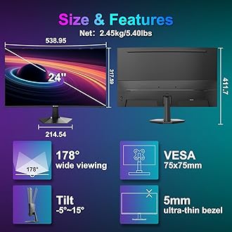 SANSUI Curved Monitor 24 inch 100Hz USB Type-C Computer Monitor with Built-in Speakers- MPRT 1ms,Adaptive Sync,HDR,1500R,VESA 75x75mm Compatible, for Home and Office(ES-24C1)