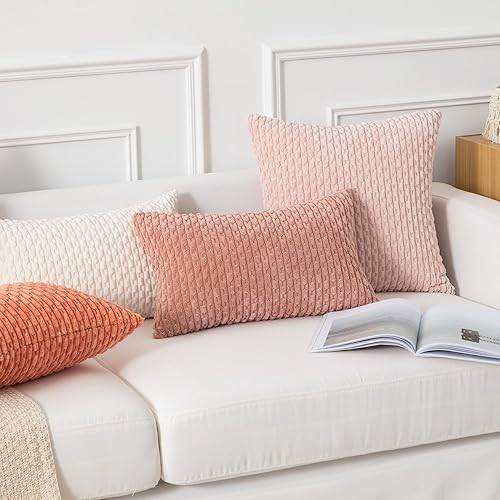 Vista 225 de Kevin Textile - Juego de 2 fundas decorativas para cojines, de pana y con moderno estilo campestre bohemio a rayas para decorar hogar, sofá, cama