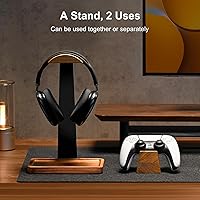 Vista 2 de UPERGO Headset Stand with Gaming Controller Holder, Walnut Wood Headphone Stand with Storage Base, Gaming Equipment Accessories for Desk