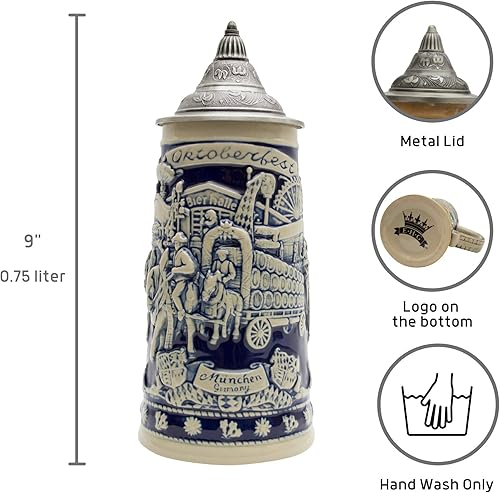 Miniatura 3 de Essence of Europe Gifts OktoberfestHaus - Taza de cerveza con tapa con temática alemana de 0.7 litros, taza de cerveza Oktoberfest para hombres y