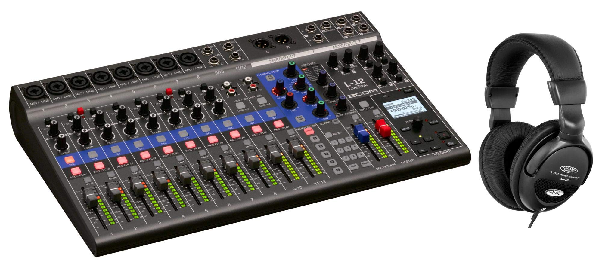 Zoom LiveTrak L-12 Digital Mixing Desk Set (Standalone Multi-Track Recorder, 12 Discreet Channels, USB 14/4 Audio Interface with Headphones)