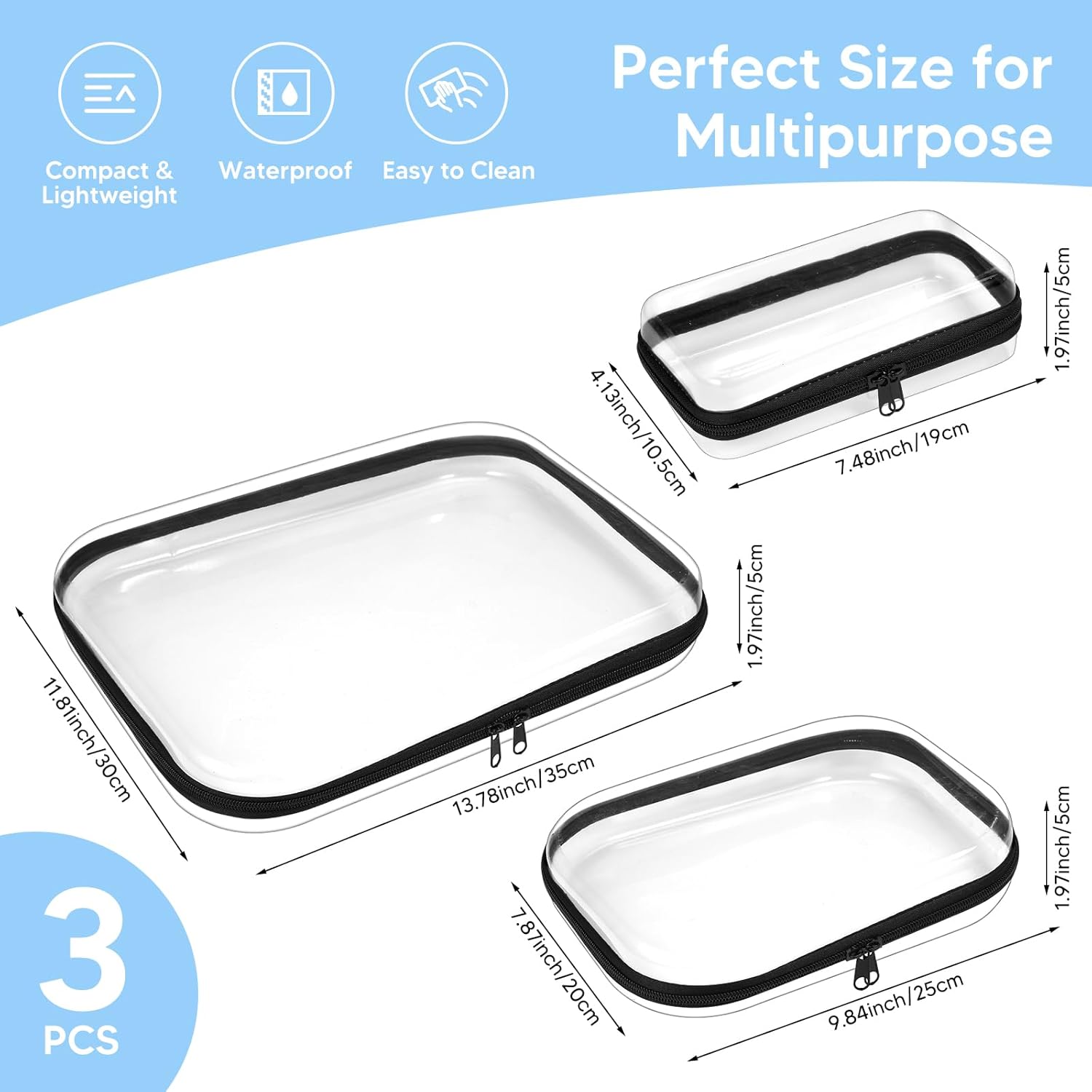 3 Pack Zippered Hard Pouch, Clear Hard Shell Zipper Case, Clear Plastic Storage Box Containers Small Toiletry Bag for Small Items, Toys, Building Blocks, Puzzles, Cosmetics&Stationery, 3 Size - Image 2